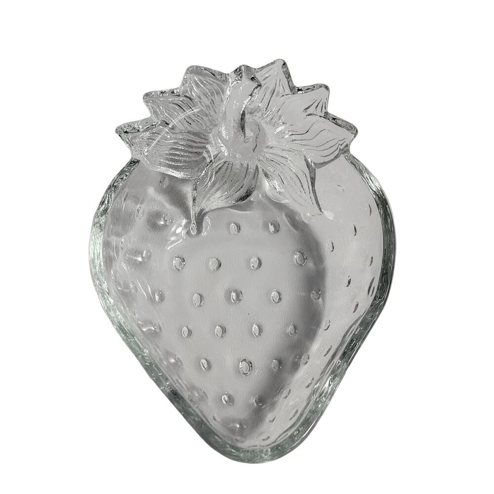 Studio Nova Strawberry Dish 7" Clear Glass Vintage Candy Bowl Decorative